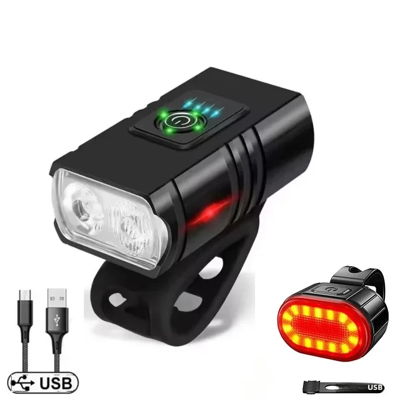 TK Juego De Luces Delanteras Y Traseras Para Bicicleta USB Recargable Lámpara De Manillar LED Impermeable Para MTB Accesorios De Bicicleta