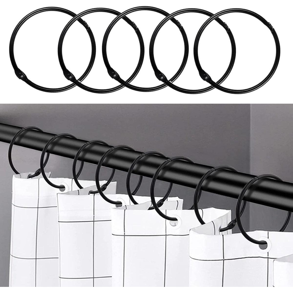 Negro - 24 anillas para cortina de ducha, ganchos inoxidables para cortina de ducha - para baño, anillas redondas decorativas para cortina de ducha y ganchos para barra de cortina de ducha