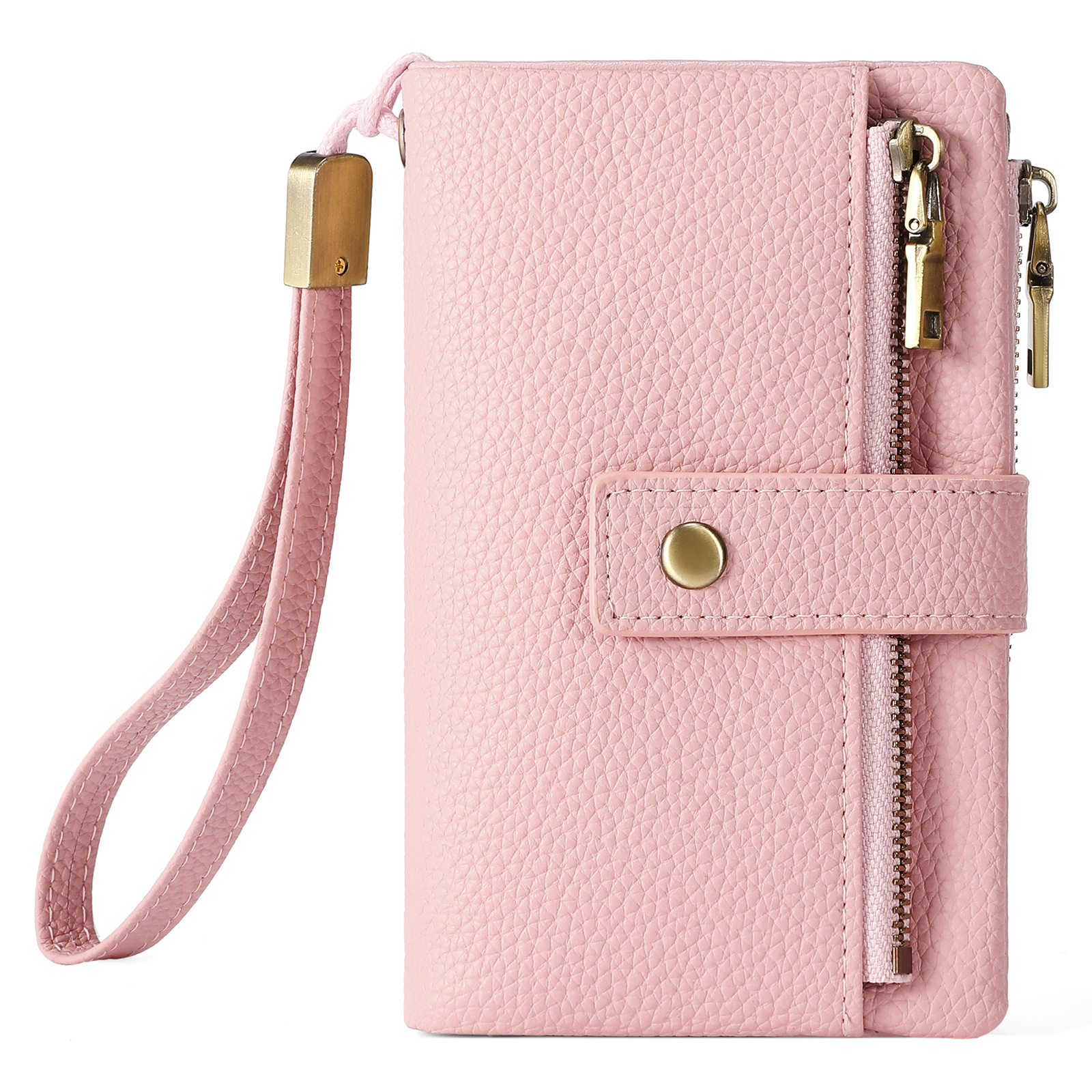 Cartera pequeña para mujeres de cuero con bloqueo RFID, cartera de muñeca, tarjetero con doble cremallera, monedero, cartera bifold para damas