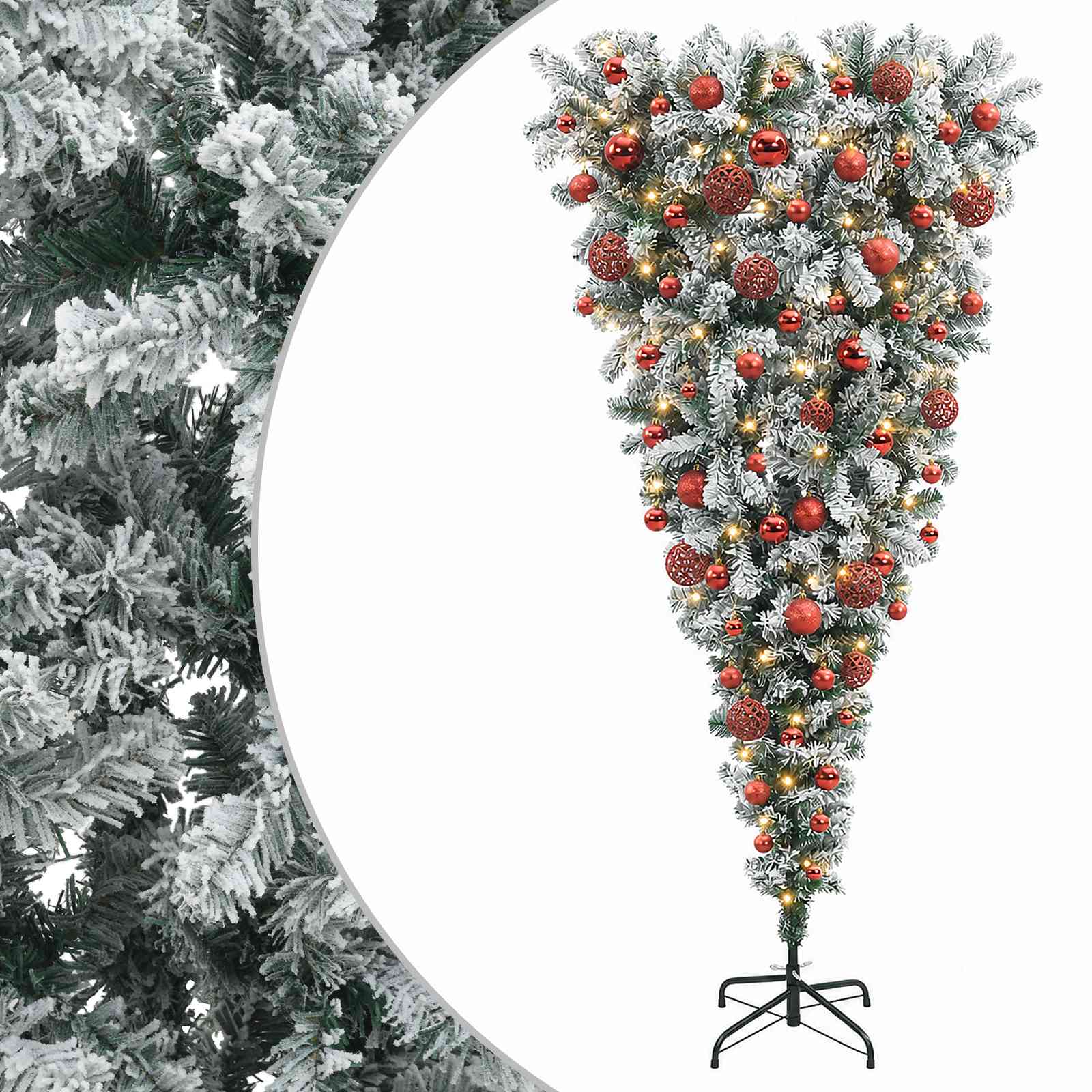vidaXL Árbol de Navidad artificial boca abajo con ramas articuladas y bolas 180 cm 300 LED