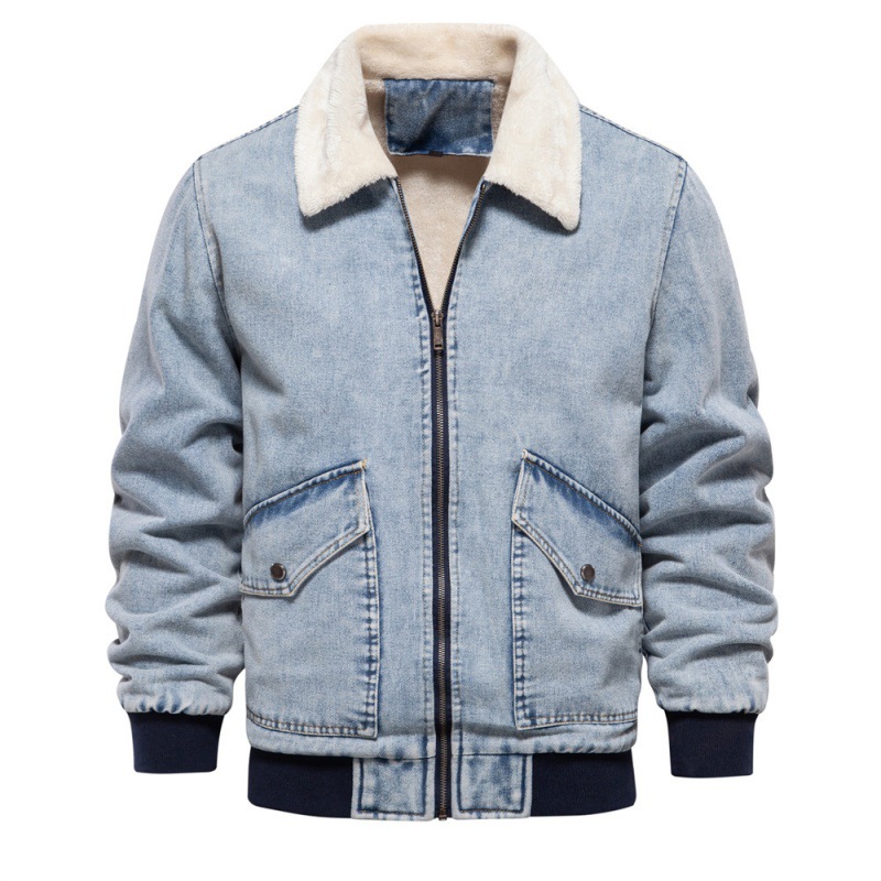 TK Chaqueta vaquera con forro polar para otoño/invierno, top vaquero informal lavado, chaqueta de algodón gruesa para hombre
