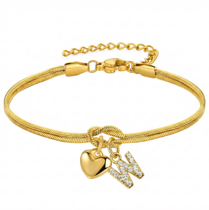 Pulseras doradas con iniciales para mujer, diseño de nudo de amor, estilo Barcelet, delicadas letras A-Z, pulseras doradas, regalos