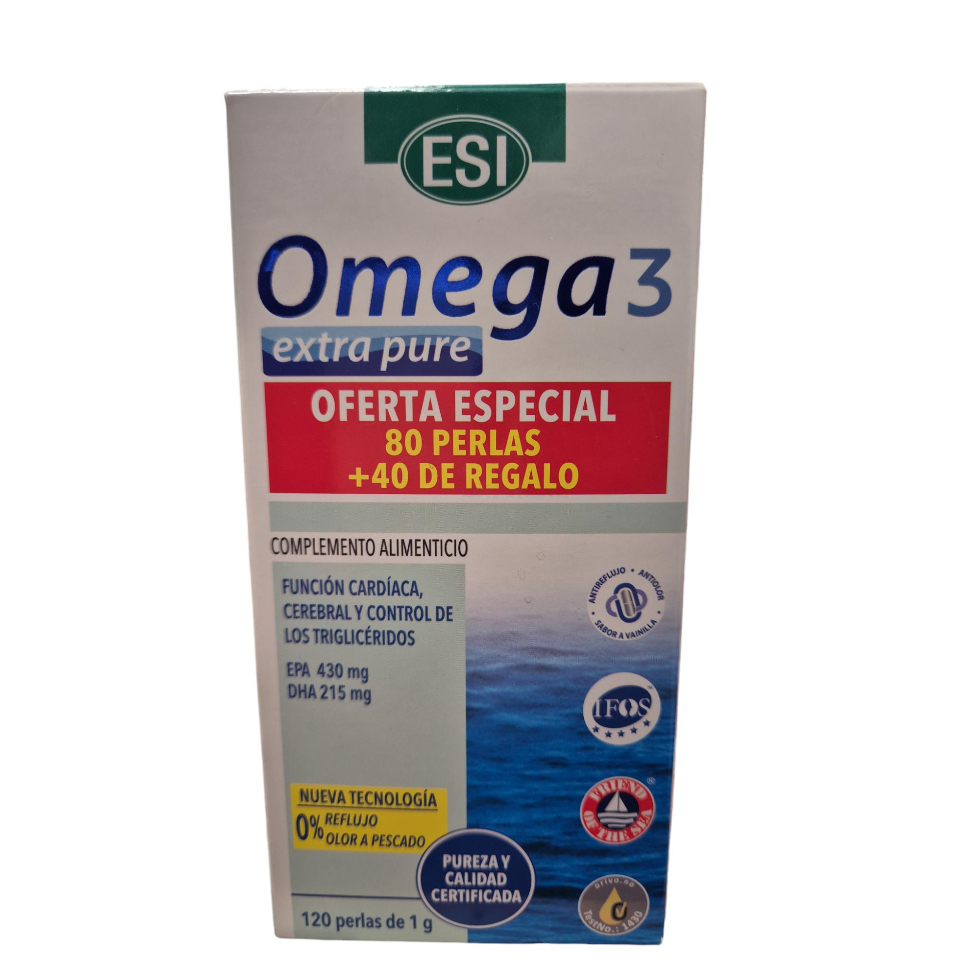 ESI - TREPAT DIET ESI Omega 3 - Suplemento Natural Extra Puro Omega 3 y Vitamina E, 120 Perlas [sin Olor] [sin Sabor] [Formato ahorro]