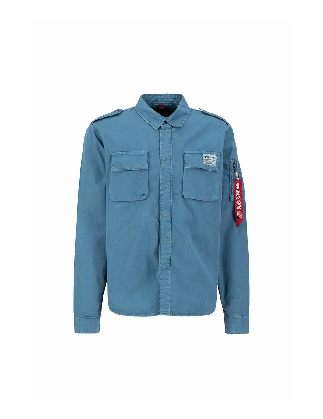 ALPHA INDUSTRIES Camisa Alpha Industries Azul Vintage con Bolsillos y Etiqueta Remove Before Flight