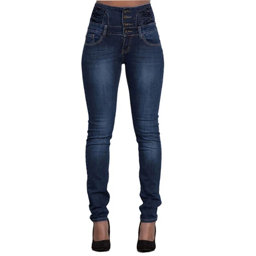 TK Nuevos Jeans Negros Para Mujer 2024 Cintura Alta Estilo Vintage Pantalones Delgados De Parche Casual Con Bolsillos Y Botones