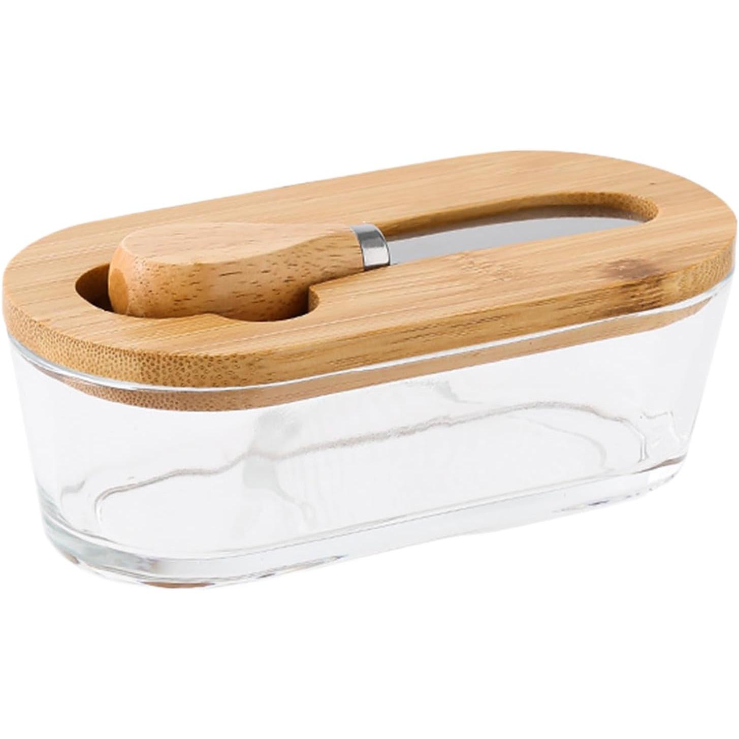 Bandeja de mantequilla – Contenedor de queso de vidrio hermético cuadrado vintage de 10.1 fl oz | Plato de almacenamiento de alimentos para el hogar, cocina, oficina, dormitorio, picnic, viaje