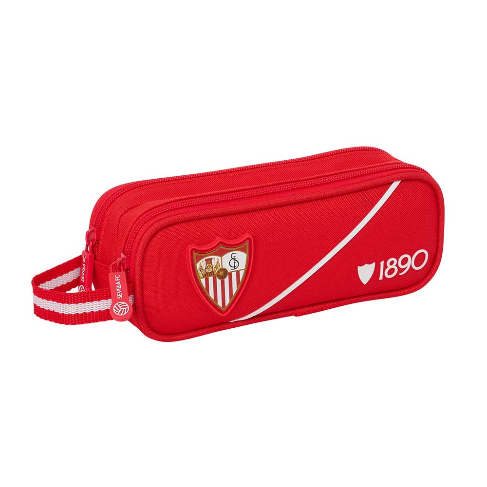 SAFTA | Portatodo Rectangular Sevilla FC Resistente al Agua Portatodo Escolar Infantil y Juvenil con 1 Compartimento y Cremallera, Estuche Escolar Infantil Poliéster con Escudo, Anilla para Colgar