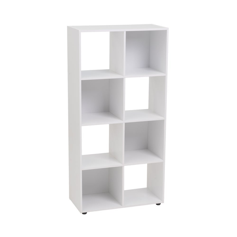 Estantería Cubo con 8 huecos de laminado blanco de 120x60x30 cm Tablero laminado de 12 mm. Soporta 10 kg por balda. Patas regulables en altura. Medida interior de cada hueco: 28x29x28 cm CasaSelección