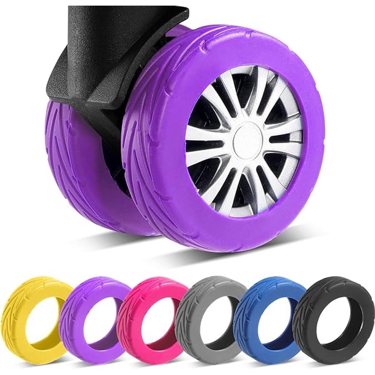 Set van 8 wielhoezen voor bagage, slijtvast en geluidsdempend siliconen, met structuur, antislip, geschikt voor wielen van 2 tot 2,4 inch, Paars.