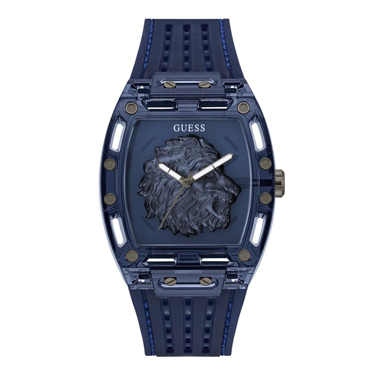 Guess Reloj Hombre Caja De Policarbonato Pulsera Silicona De Color Azul Resistente Al Agua 5 Atm Gw0959g1