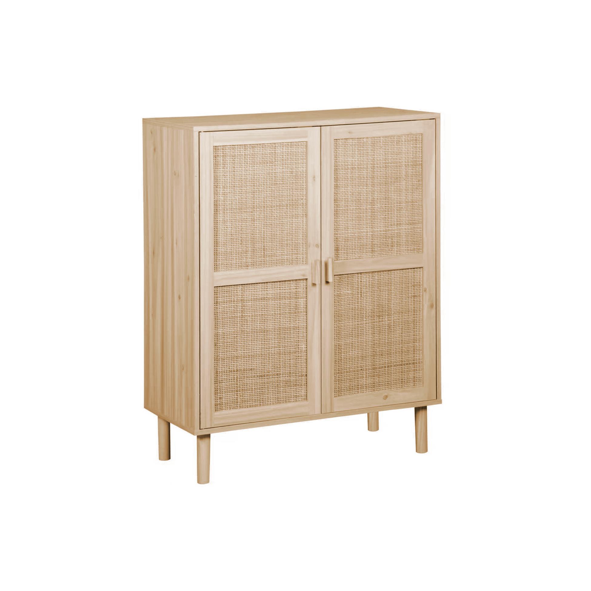 Armario bajo decorativo con 2 puertas pino ratán, acabado en pino y ratán, medidas 80x40x110 cm Fijalo