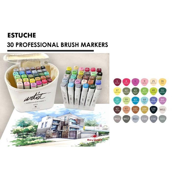 ROYMART ESTUCHE 30 ROTULADORES CANVAS PROFESSIONAL BRUSH MARKER MALETINES ARTIST Y LITTLE 11x9x17 Cms.