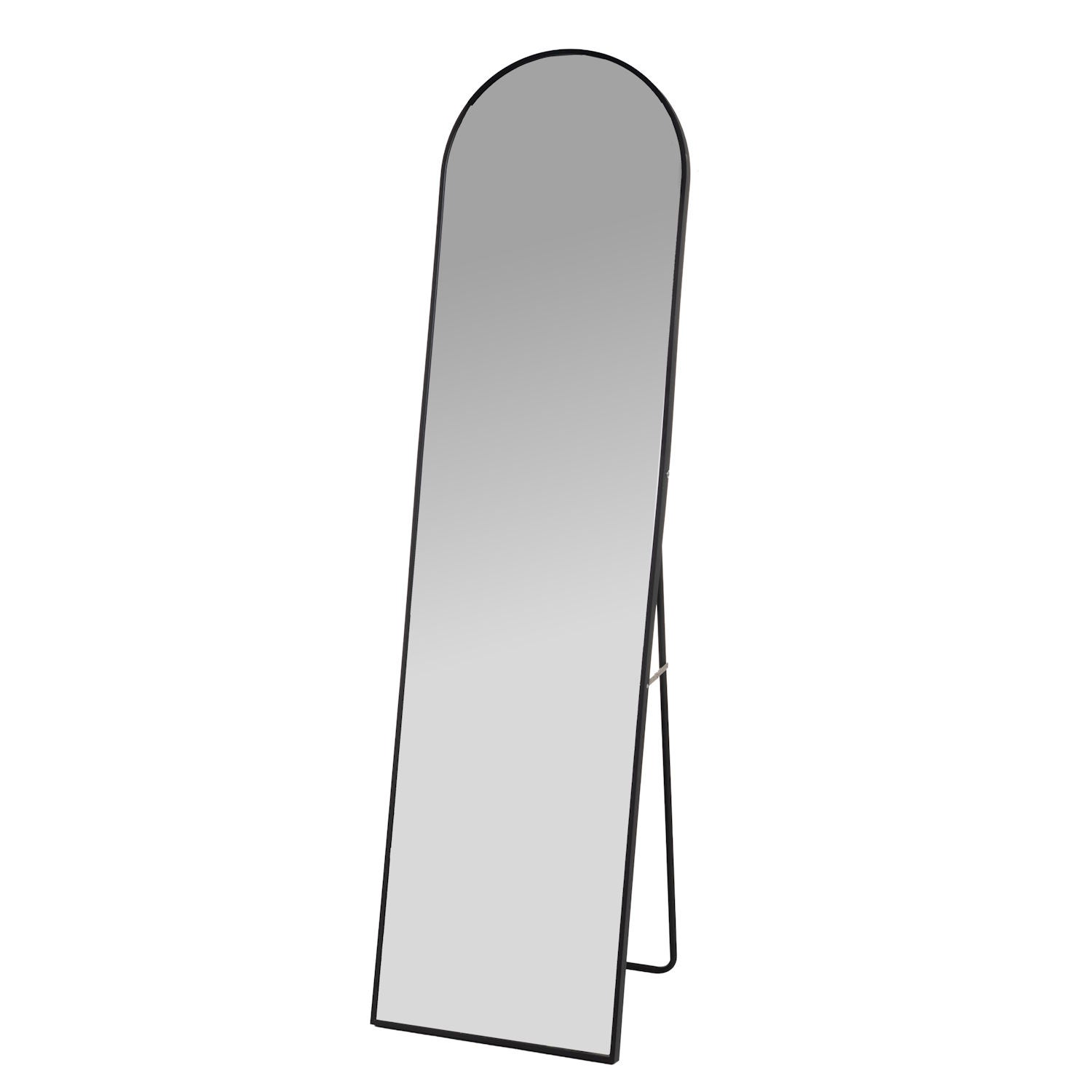 Espejo de pie de cuerpo entero alto curvado de aluminio negro de 150x40 cm Grosor de espejo 3mm. Espejo con soporte para habitación, vestidor o dormitorio.  CasaSelección