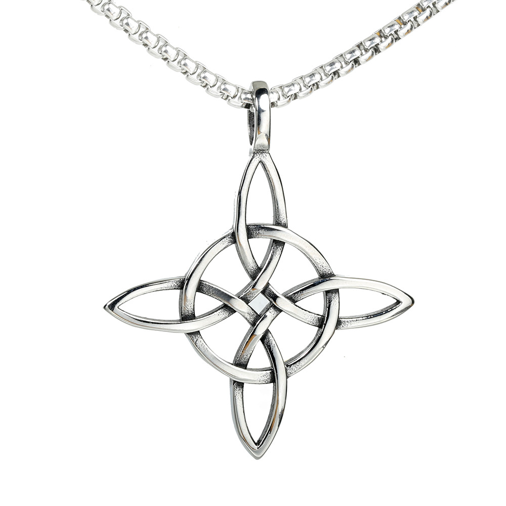 Colgante Nudo de Bruja Acero Inoxidable - Regalo Original para Mujer, Hombre - Amuleto de Suerte y Protección - Viene con Cadena de 60CM