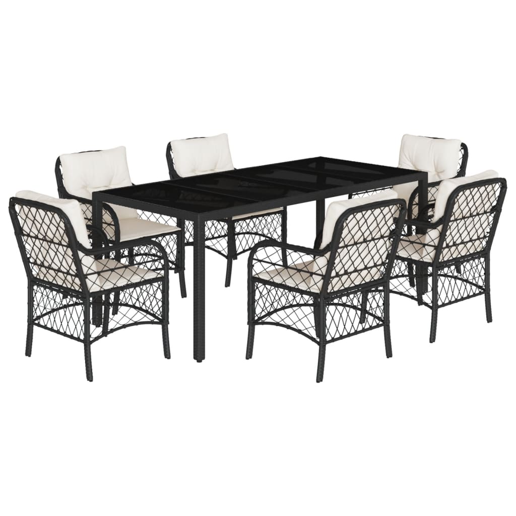 vidaXL Set de comedor de jardín 7 pzas y cojines ratán sintético negro