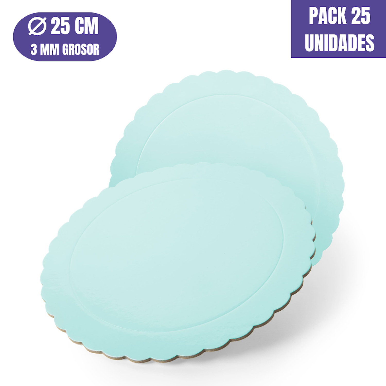 Base Para Tarta Redonda De 25 X 0,3 Cm - Azul (acabado Ondas) [25 Uds]