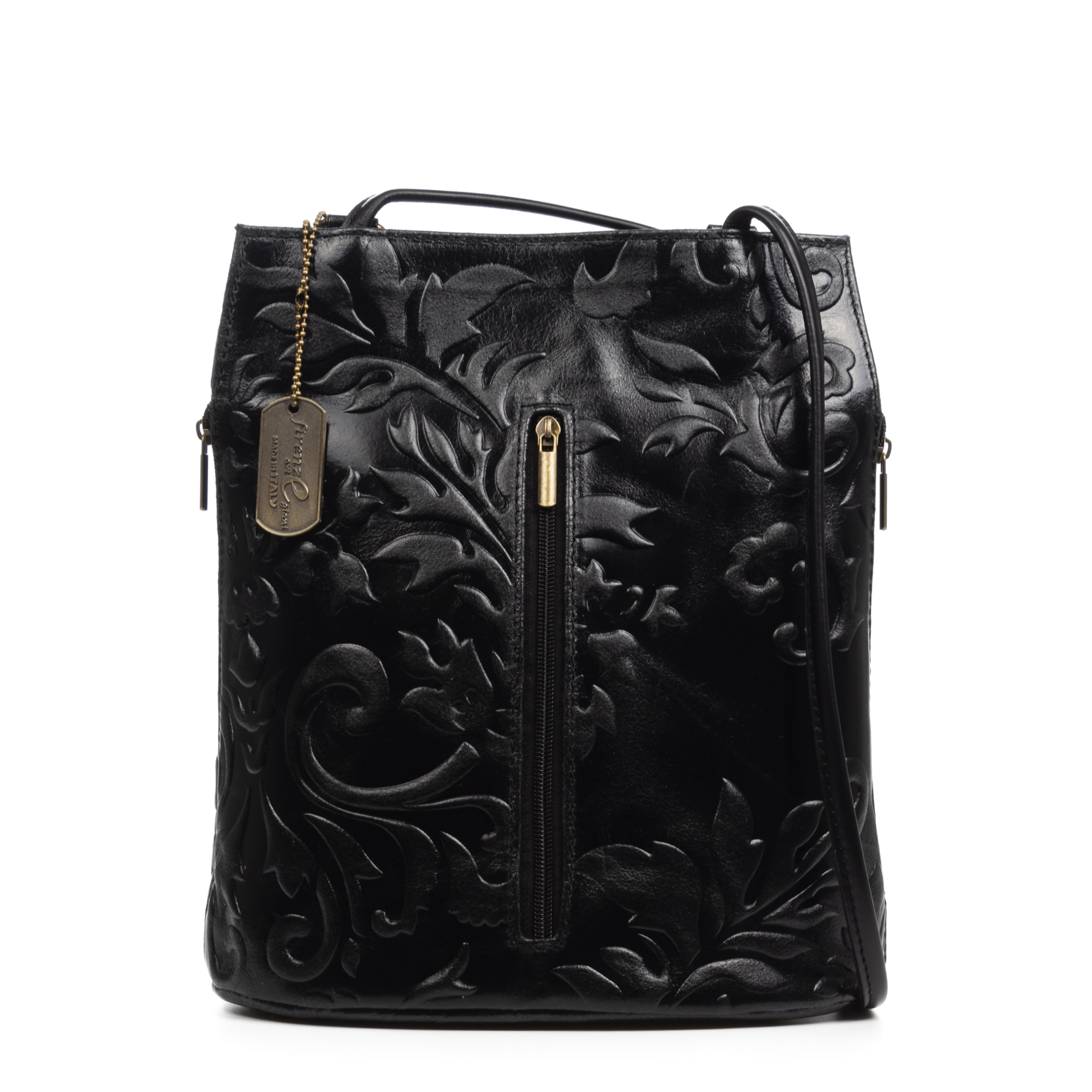 FIRENZE ARTEGIANI Archi bolso de hombro mujer. Piel auténtica acabado Gamuza grabado flores. Fabricado en Italia 25x14x29 Cm.