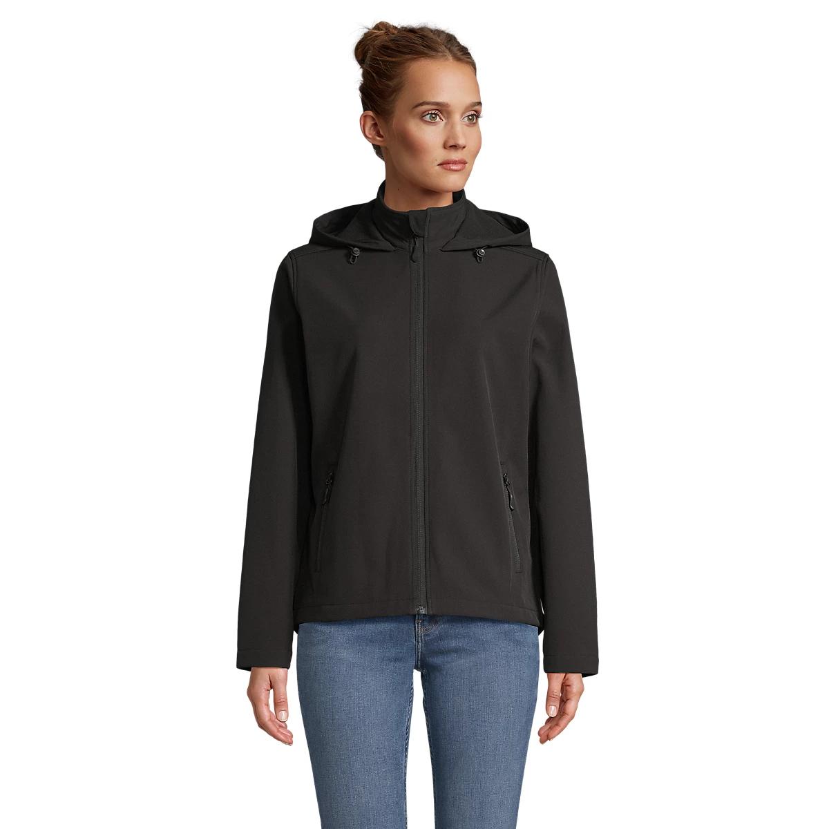 SOL'S RACE HOODED WOMEN - Chaqueta Ecológica de 2 Capas con Tejido Reciclado, Capucha Ajustable y Certificación OEKO-TEX y PETA-Approved Vegan