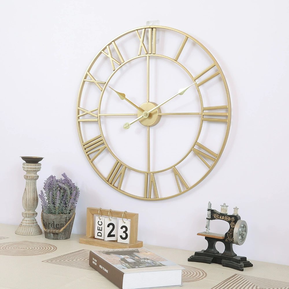 CA Gran Retro De Hierro Reloj de Pared Redondo Silencioso Hatería Operado Números Romanos Estilo Vintage Living Room Decor