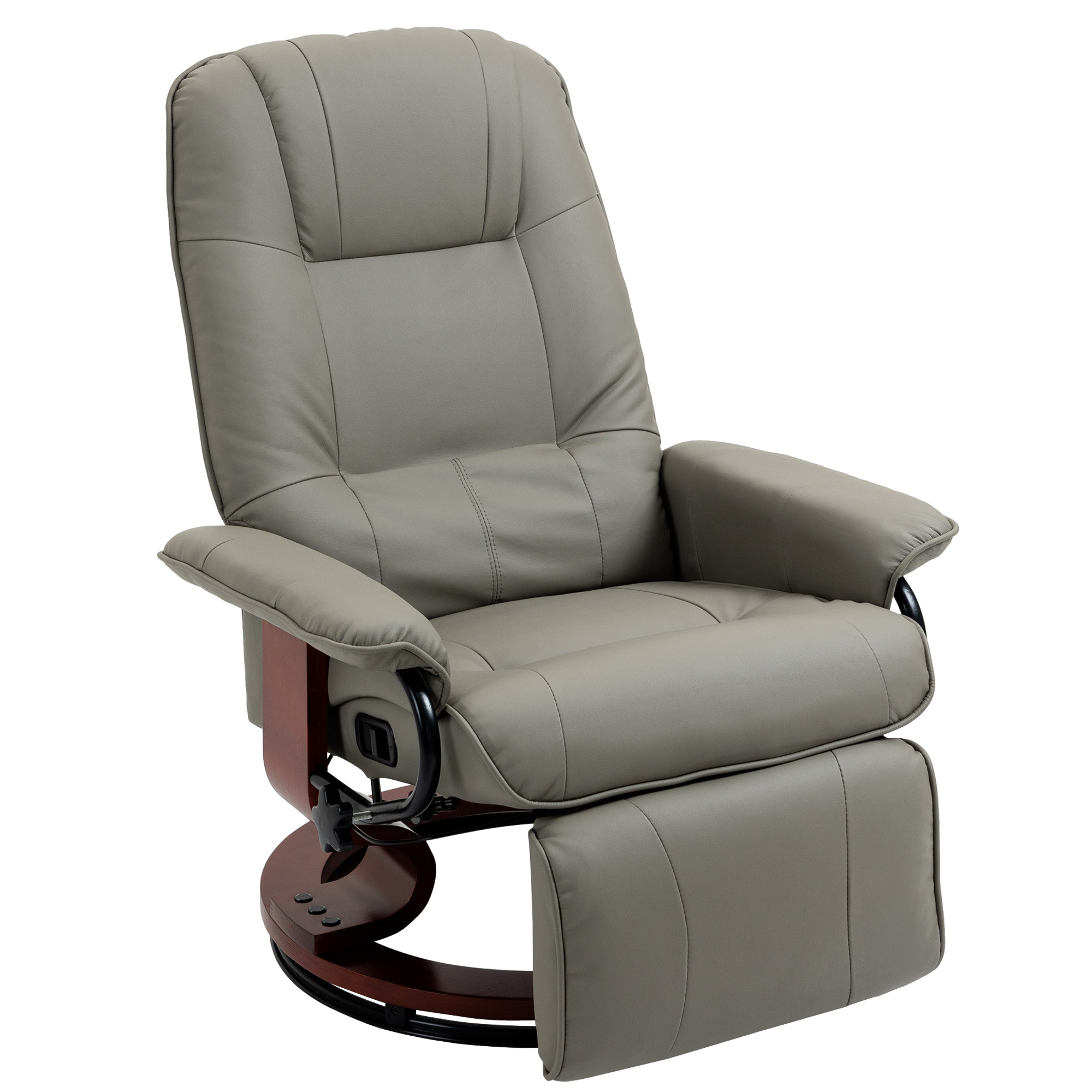 HOMCOM Sillón de relax Sillón de televisión giratorio con función reclinable, reposapiés, sillón reclinable con reposabrazos, patas de madera para sala de estar, dormitorio, cuero sintético