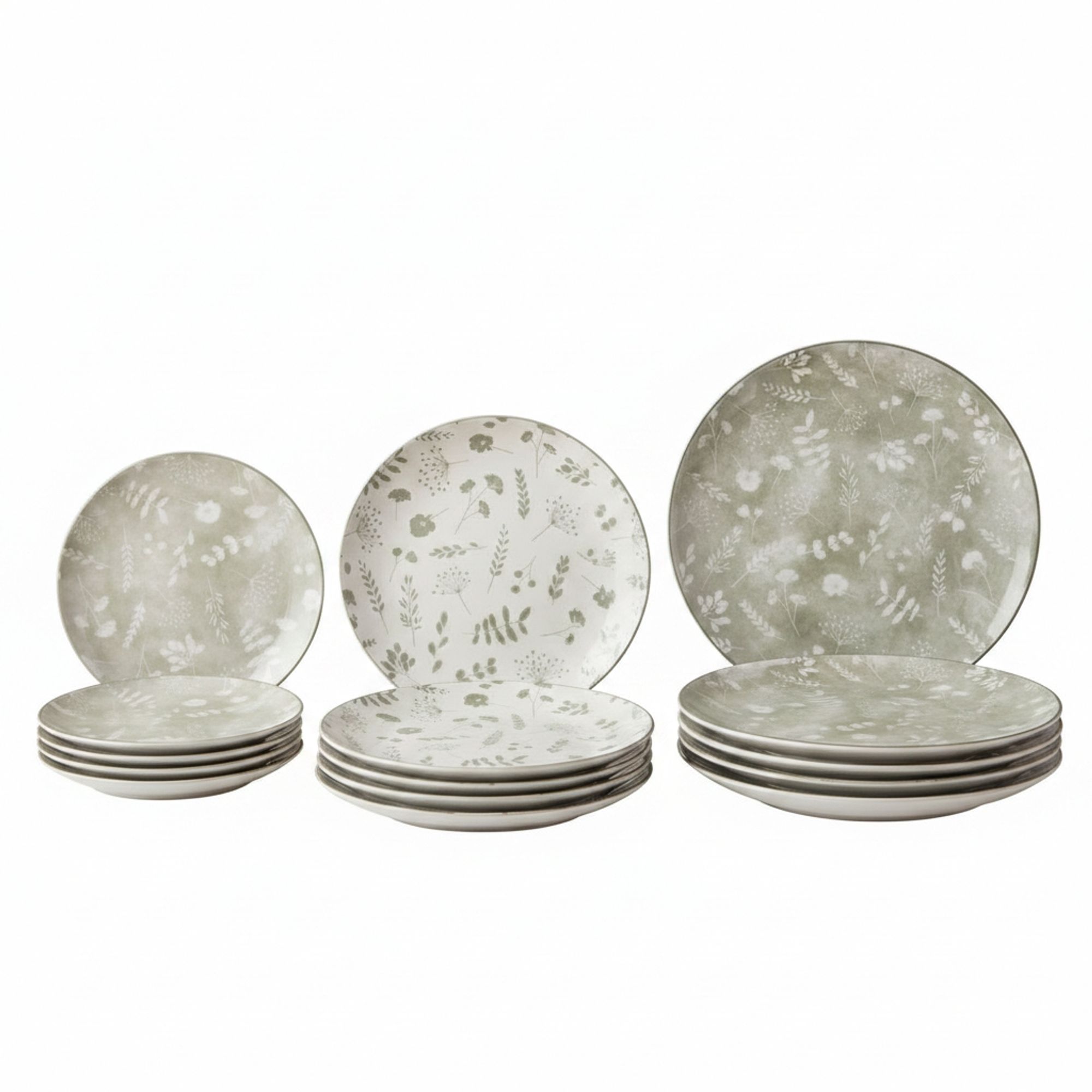 SANTA CLARA | Vajilla Completa 12 Piezas de Cerámica Stoneware para 4 Personas, Forma Coupe Redonda, Diseño Decorado Actual, Apta para Microondas y Lavavajillas, Uso Diario en Hogar y Cocina