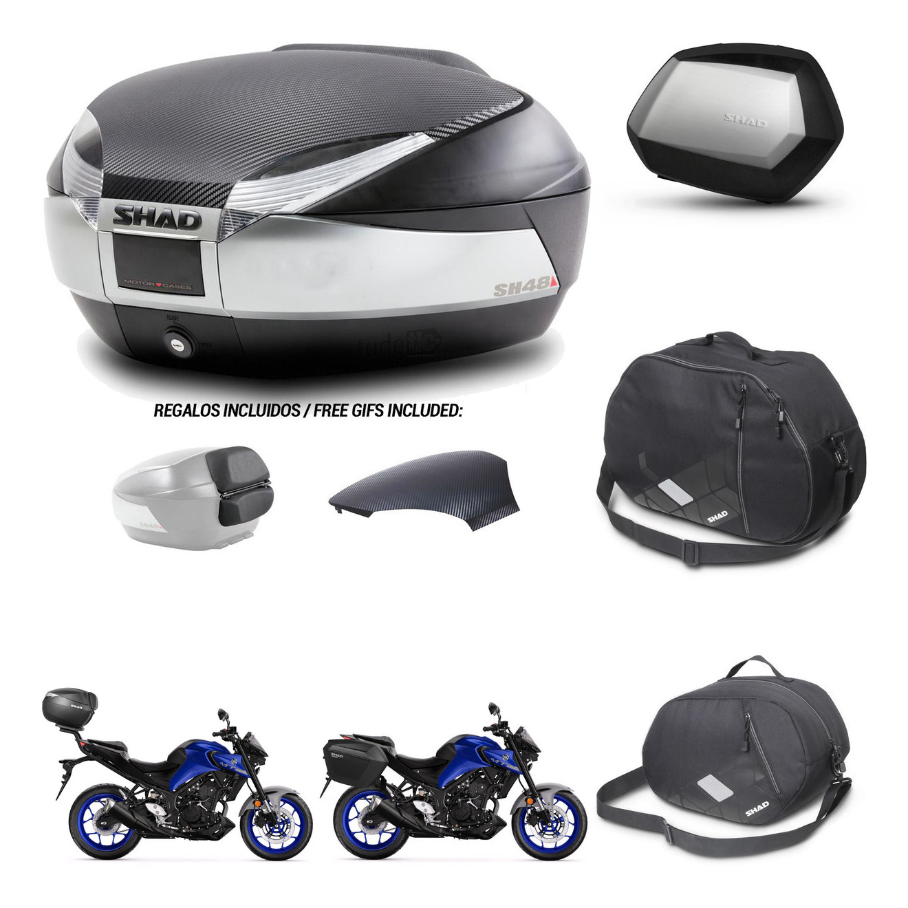 Maletas Laterales + Baul Trasero + Accesorios + Herraje 3P + Herraje Montaje Sh48 Sc Sh35 Premium KIT-256245