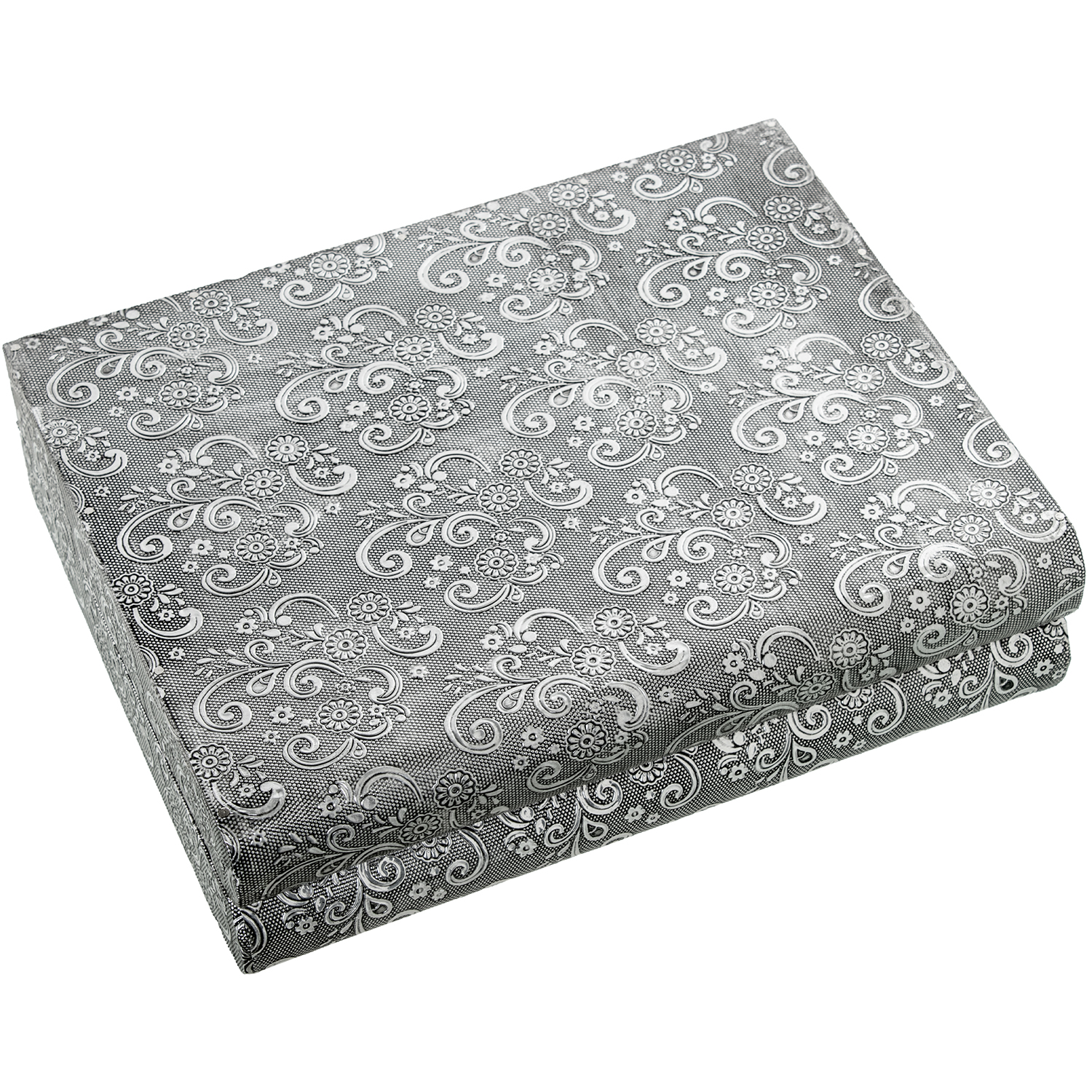 Joyero metal plateado con espejodecoración arabescos 27x21x7cm