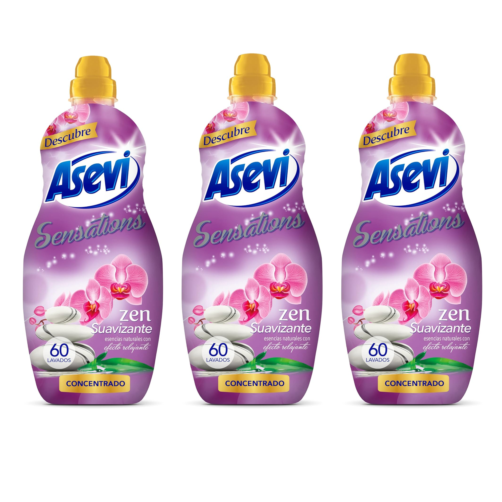 Asevi Suavizante Sensations Zen - Pack 3 Botellas Concentradas 🌸 Fragancia Relajante y Suavidad Duradera para Todo Tipo de Tejidos