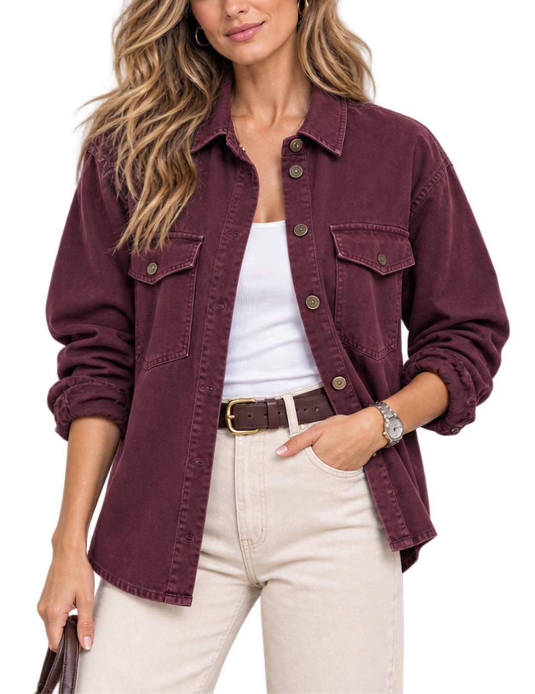 Sobrecamisa Only Silla granate regular para mujer