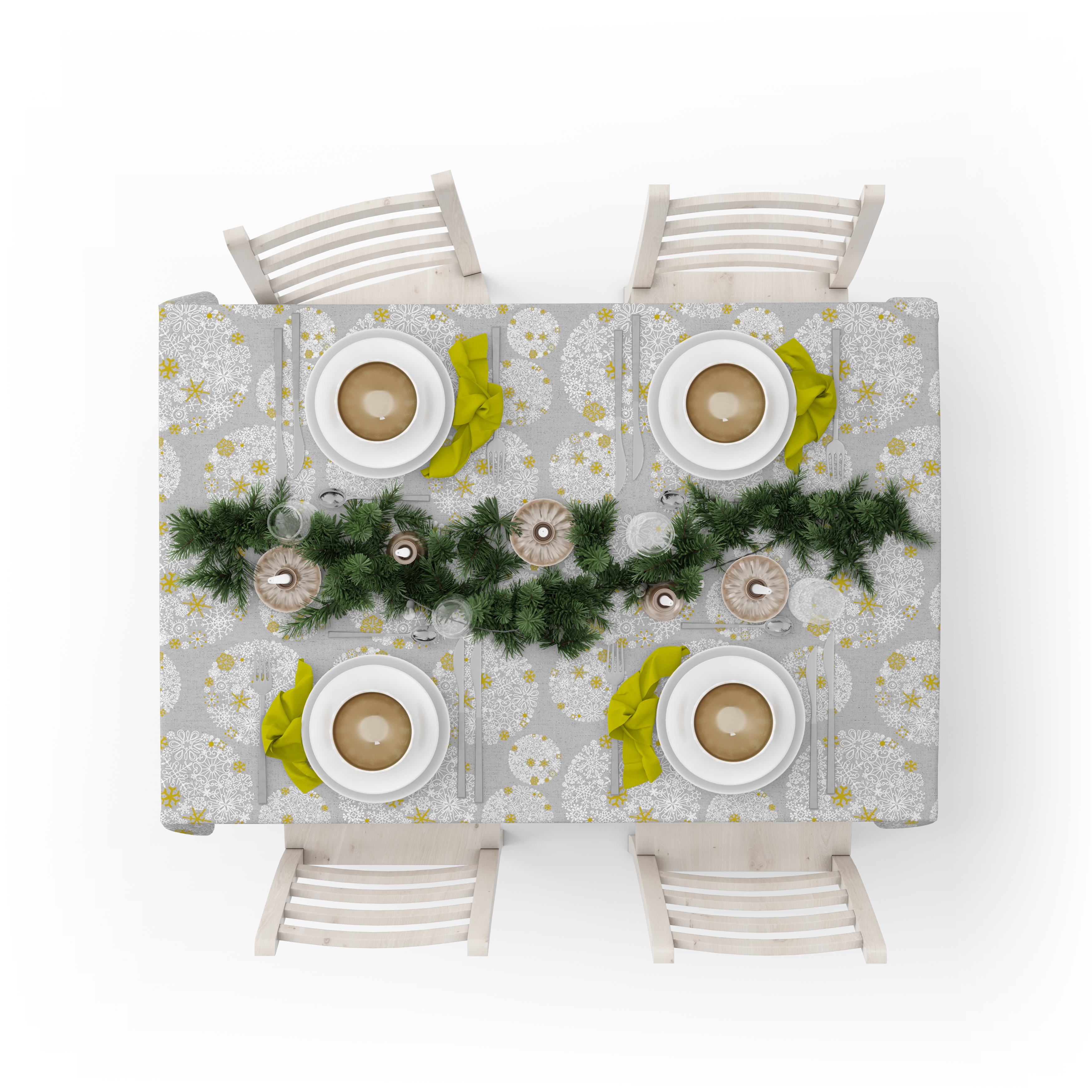Lafabricadelastelas-Mantel Navidad  color gris y mostaza, tela algodón loneta estampada, lavable, suave, tejido de calidad, cuadrado y rectangular. Decoración hogar, cocina, salon ,comedor, balcón. Noche buena, navidad, noche vieja.