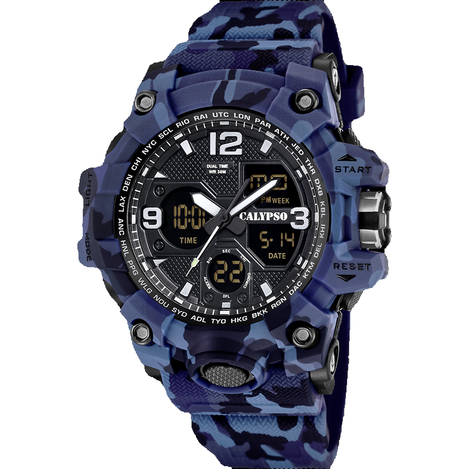 RELOJ CALYPSO X-TREM HOMBRE – DISEÑO MILITAR CAMUFLAJE AZUL | ESTILO RESISTENTE Y AVENTURERO K5855/2