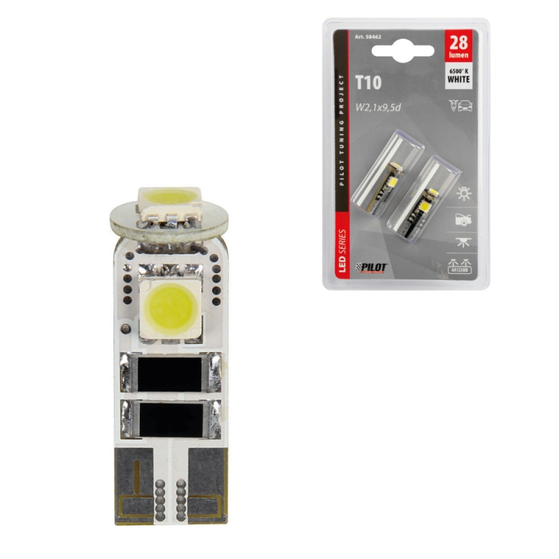 Blister 2 Lámparas Bombillas T10 Hyper Led 12V 3Smd W2 1X9 5D LAM58462