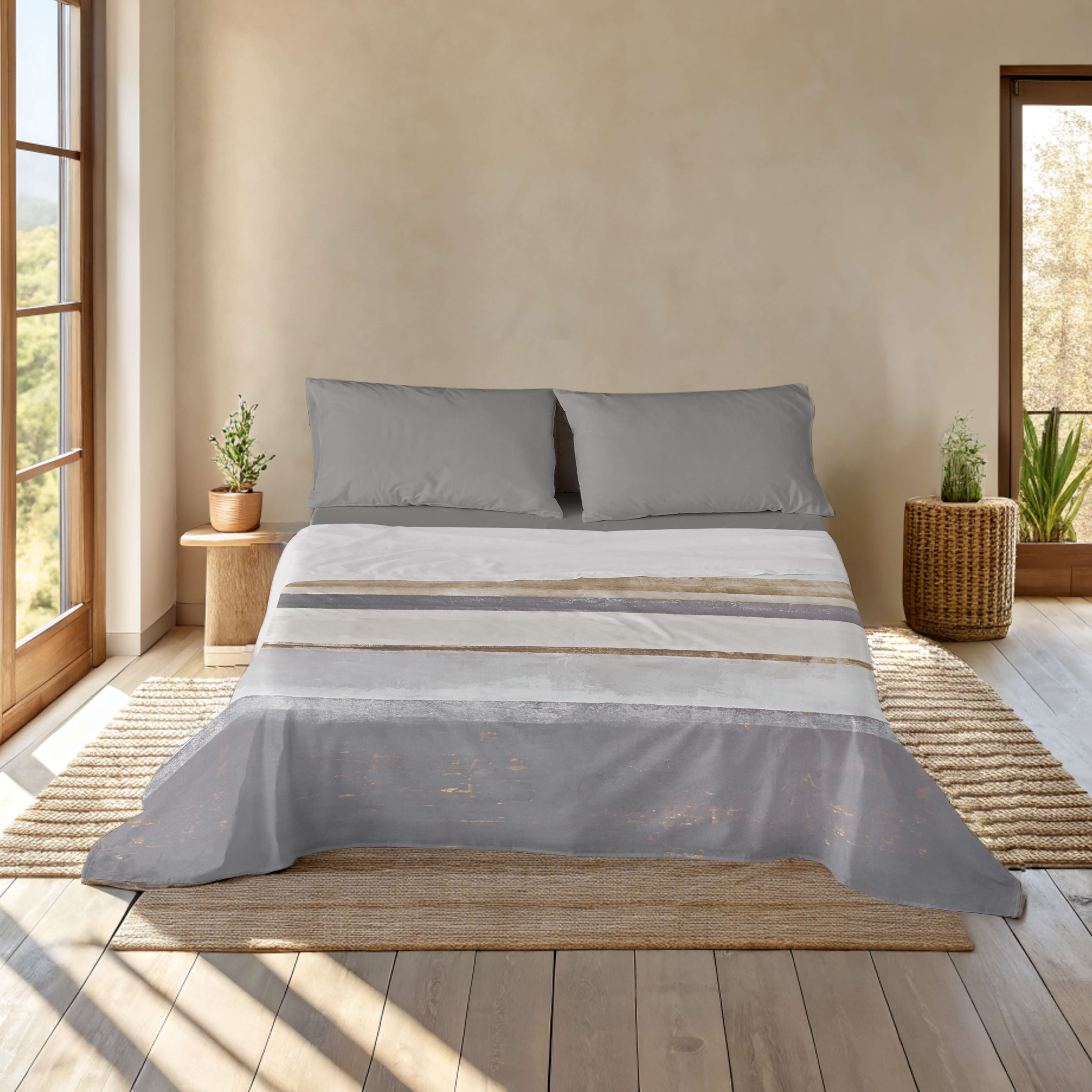 NATURALS - Juego de Sabanas Estampado - 100% Algodón Extra Suave - Incluye Sábana Encimera + Funda/s de Almohada + Sabana Bajera - Fabricado en España - Modelos Florales - Cama 90/135/150/180