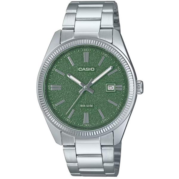 Reloj hombre analogico MTP-1302DA-3AV correa acero inoxidable dial verde