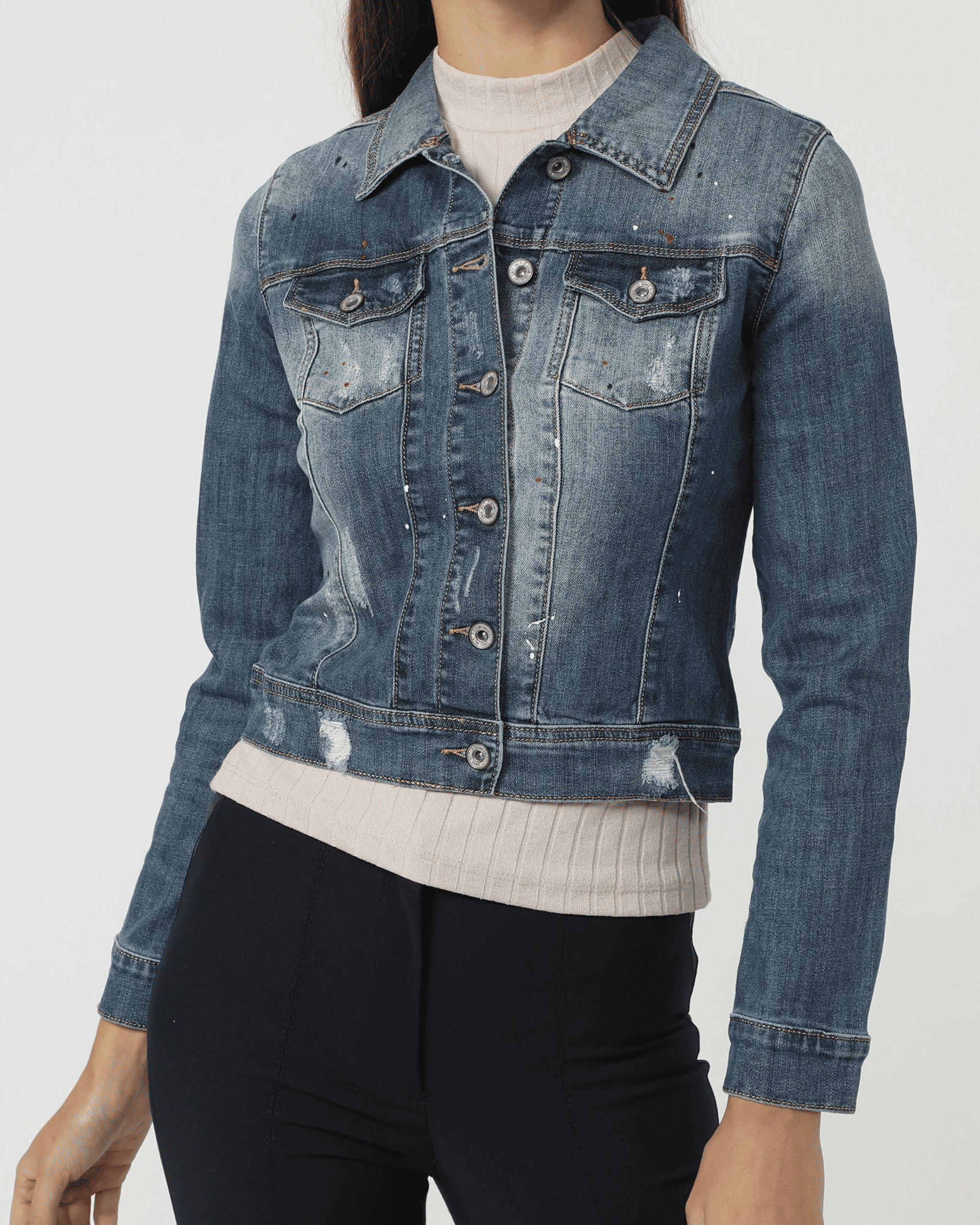 Chaqueta denim mujer, chaqueta vaquera, diseño ajustado, estilo urbano, botones metálicos, bolsillos delanteros, manga larga, costuras marcadas, azul, talla L, look casual cómodo versátil ✅Entrega 24/48h