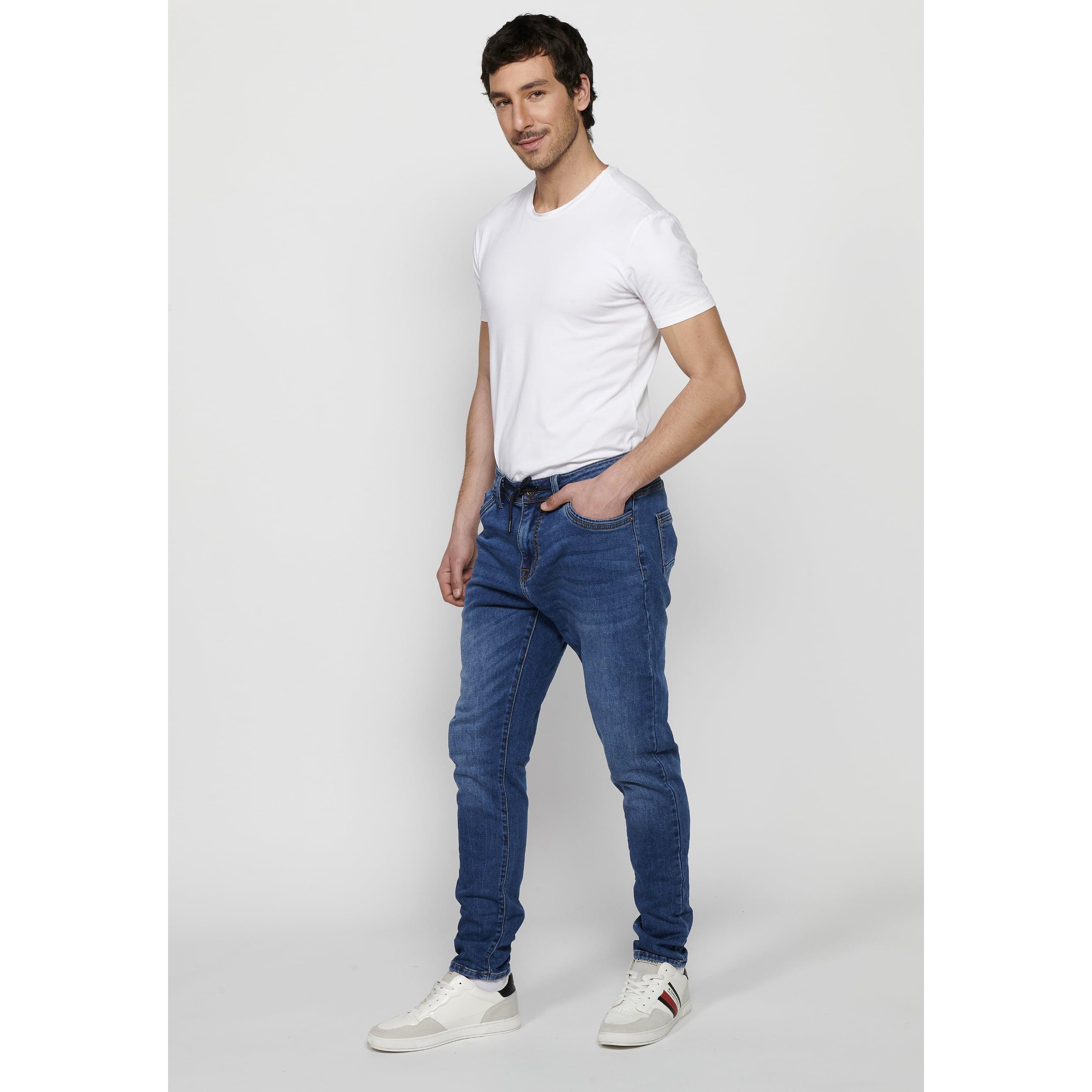 Koroshi - Pantalón vaquero hombre slim fit tiro bajo en denim azul medio 70% algodón 28% poliéster 2% elastano para looks urbanos casuales