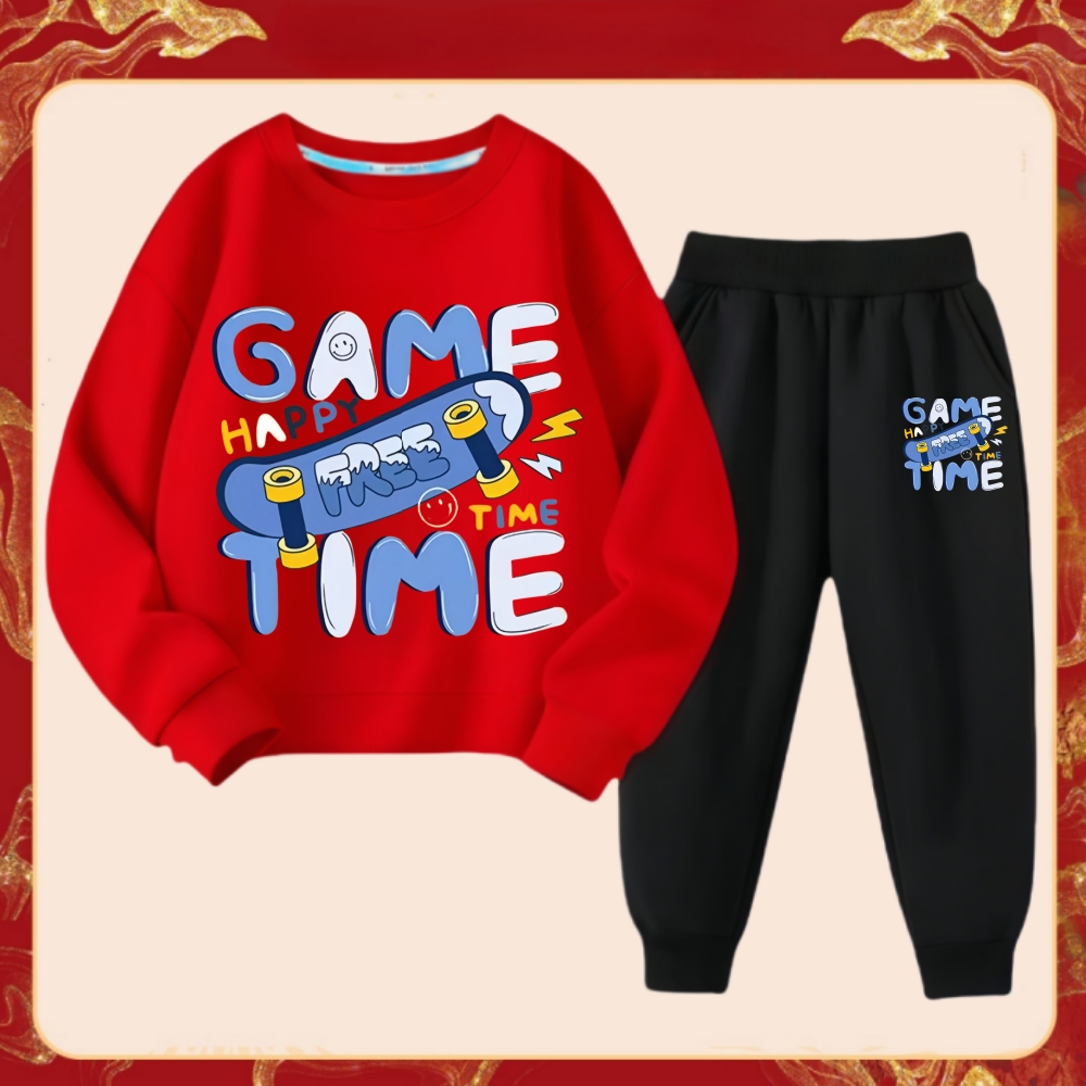 TK Conjunto De Ropa Para Niños Primavera 'Juego De Tiempo' Camiseta Impresión Y Pantalones 2 Piezas Traje De Verano Para Bebés Niñas