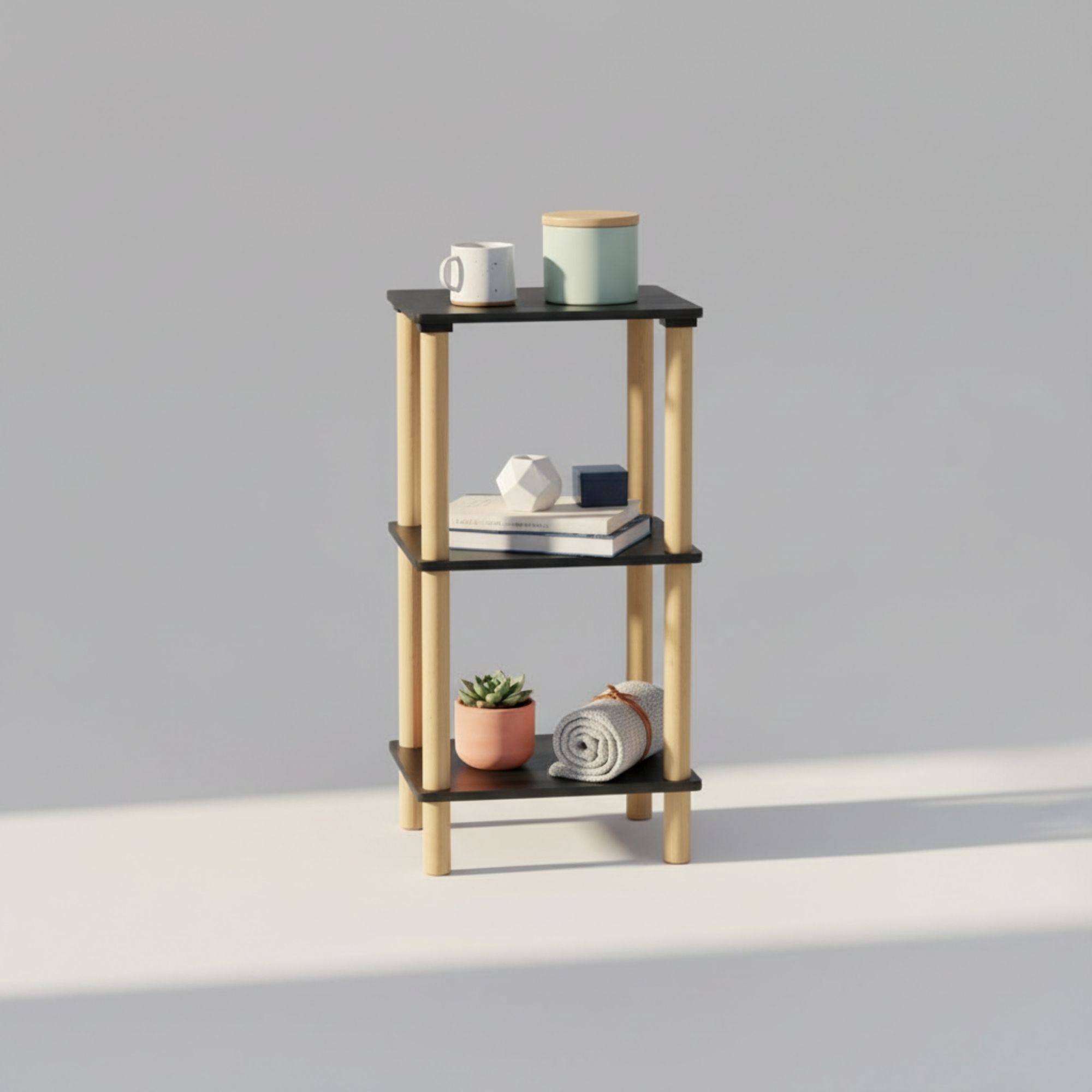 MOBLEKIT | Estanterías Auxiliares de Madera, Metal y Bambú con Montaje sin Tornillos, Muebles Multiusos con Diferentes Niveles para Almacenaje, Libros, Zapatos y Decoración del Hogar