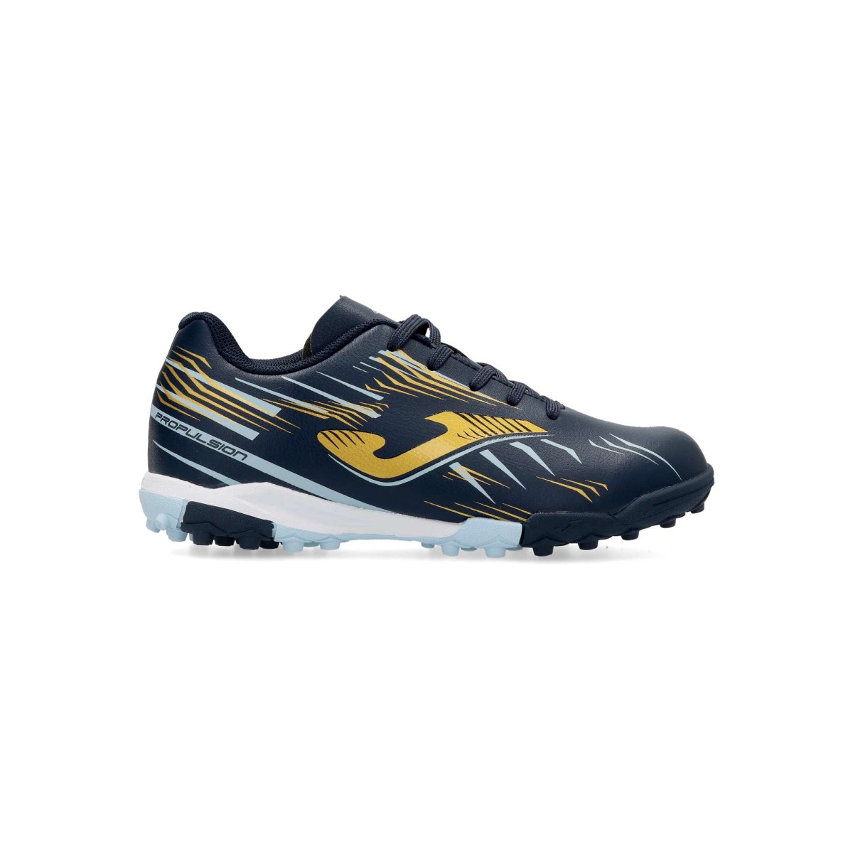 Joma - Zapatillas deportivas de fútbol para niño Propulsión JR con suela multitacos para turf y tierra, fabricadas en piel sintética y goma color marino