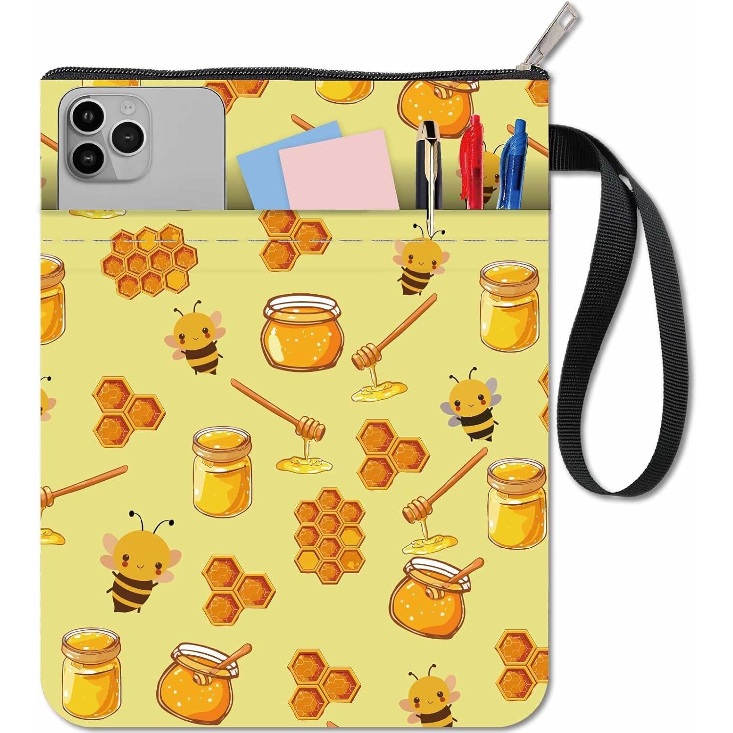 Funda Para Libros De Tela Amarilla Con Abejas Lavable Protector De Portátil Para Libros De Tapa Blanda Con Cremallera