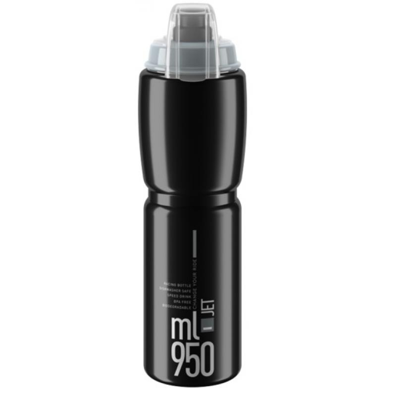 ELITE | Bidón De Hidratación JET PLUS 950ml Negro - La botella de agua JET PLUS es la botella Elite Jet en material plástico biodegradable con tapa protectora. 74mm de diámetro. Disponible en (950ml),