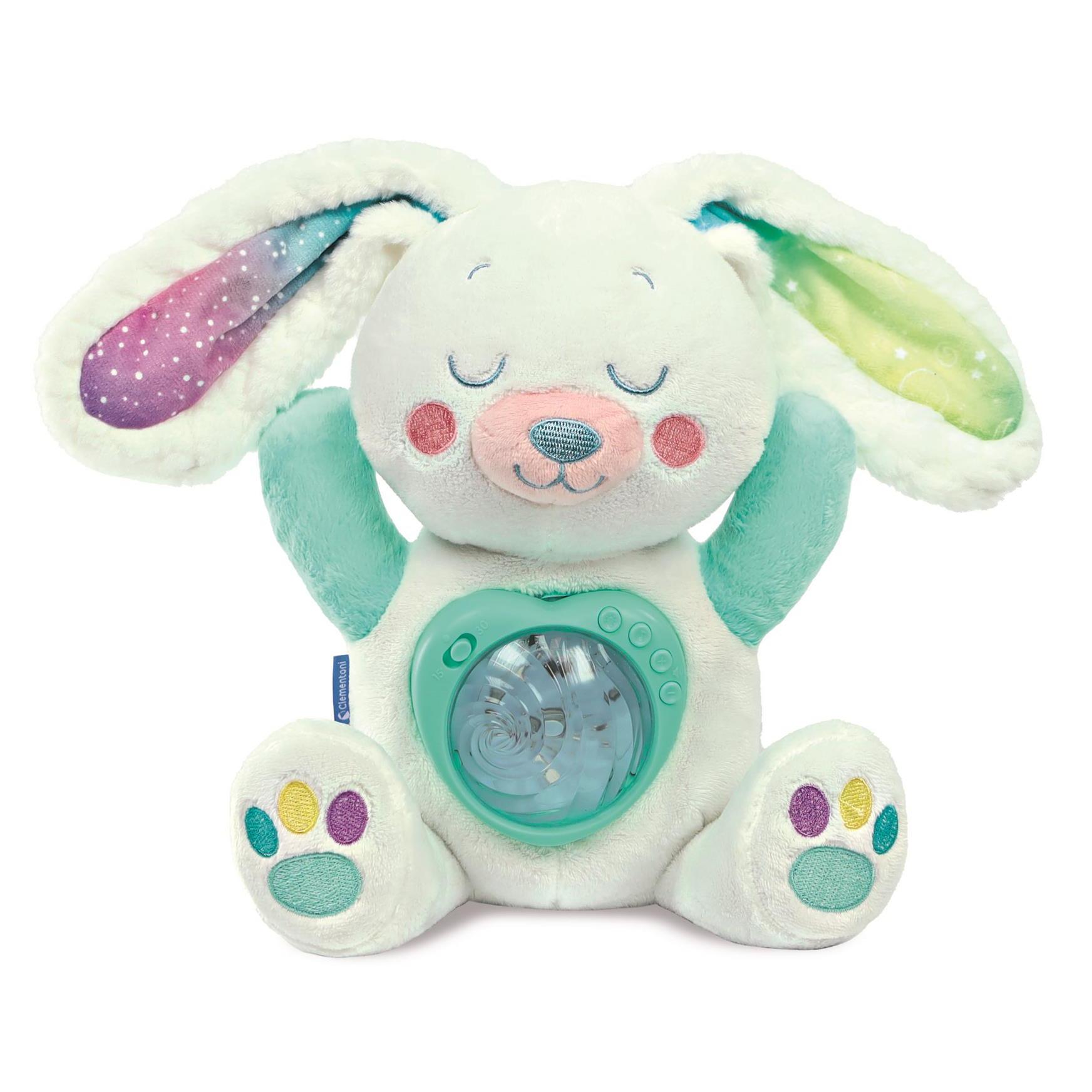 Clementoni - Conejito de Peluche con Proyector de Aurora Boreal y Sonidos Relajantes para Bebés desde 0 Meses