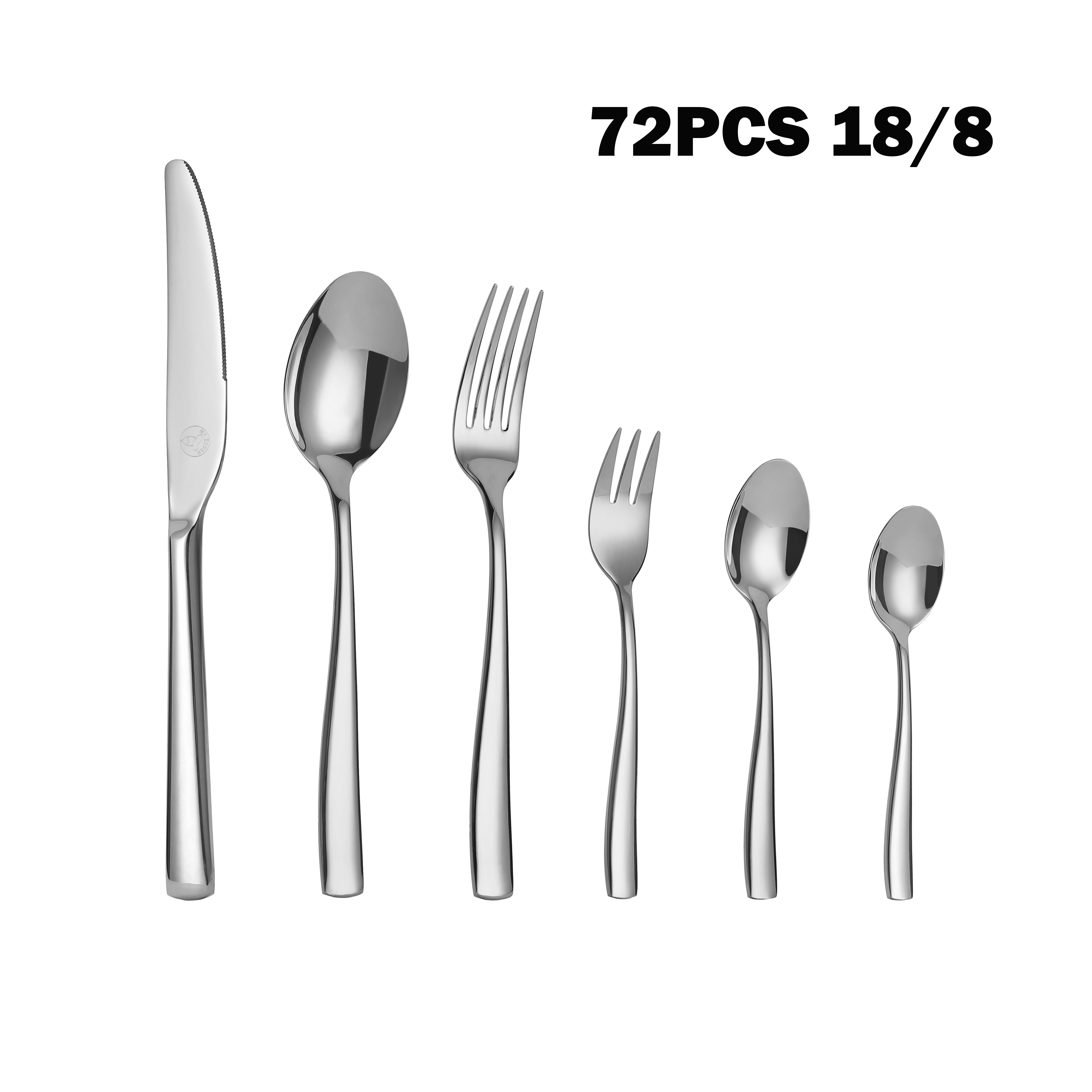Mr.Spoon Serie Portugal 72 piezas cubiertos,Acero inox 18/8,Alta calidad y acabado,Con cuchillo carne o mesa/cuchara/tenedor/cuchara y tenedor de postre/cuchara moka,Apto para lavavajillas,Caja Envase Ecológico,Para Casa,Hotel,Restaurante 60221/72