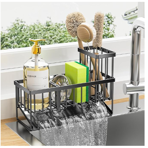 TK 1 soporte para esponja de cocina con drenaje eficaz, soporte para jabón, material de acero inoxidable, diseño inclinado más resistente, libre de acumulación de agua, toallero independiente, eficaz antimoho, almacenamiento de cocina.