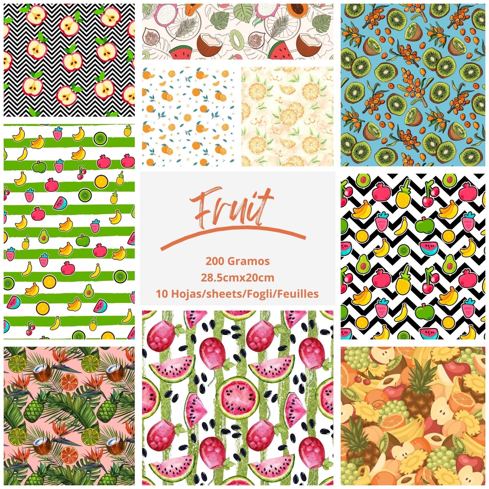 Pack 10 hojas papel decorado 20,8 x 20 cm | 200g | Scrapbooking, manualidades, álbum fotos, journaling