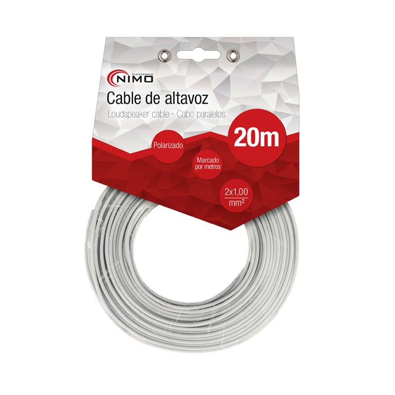Cable para altavoz 2x1.0mm, Blanco polarizado 20m