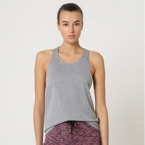 Camiseta deportiva mujer, top sin mangas, tirantes anchos, espalda nadadora, efecto jaspeado, modelo Gym&Soul P40103, cuello redondo, color gris, talla L, ligera, cómoda, transpirable, ideal gym fitness training ✅Entrega 24/48h