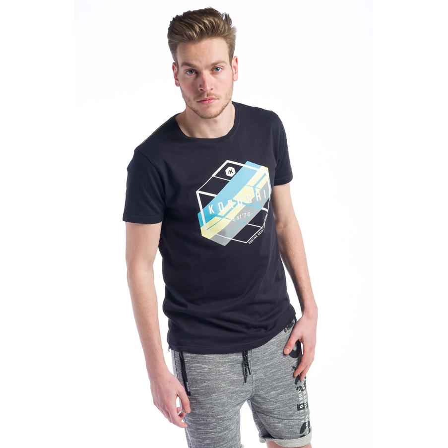 Koroshi - Camiseta manga corta para hombre de algodón 100 % con estampado de logotipo, versátil y transpirable para uso cotidiano