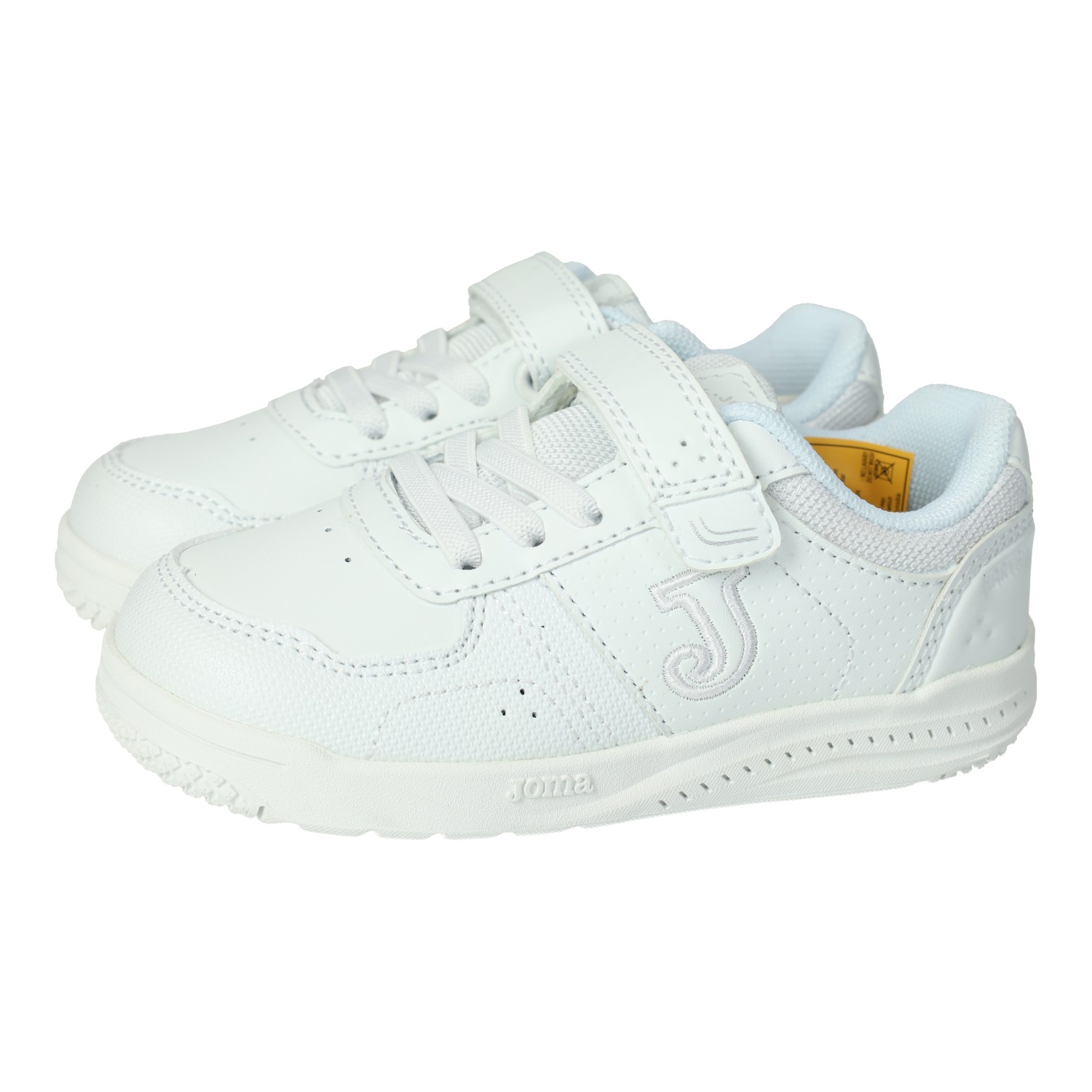 Deportivos marca JOMA para niño en color blanco. Deportivas Joma blancas para niños, cierre de cinta textil adhesiva y plantilla de piel, ideales para llevar al cole a diario