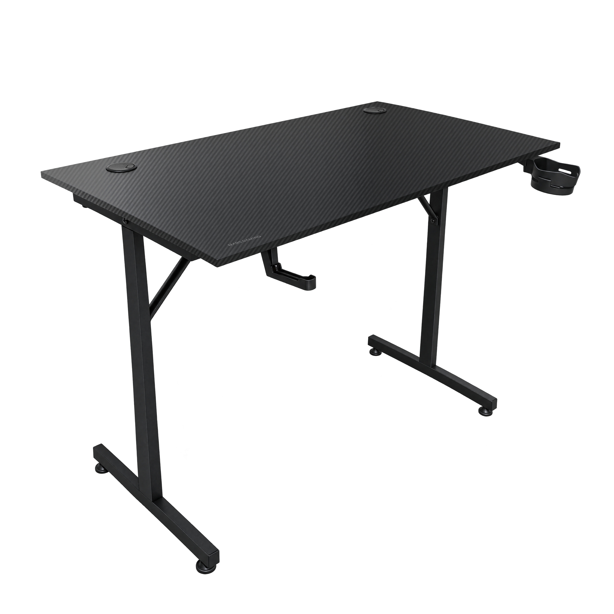 Mars Gaming MGD-X100, Mesa Gaming Compacta 100x60x75cm, Tablero Fibra de Carbono, Estructura Acero, Pasacables, Soporte Auriculares y  Posavasos, Hasta 100kg de peso,  Mesa Ordenador Negra o Blanca